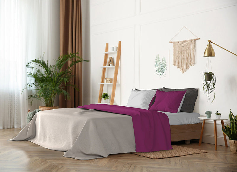 Set Lenzuola Sopra Sotto e Federe Doubleface Fuxia\/Grigio Chiaro