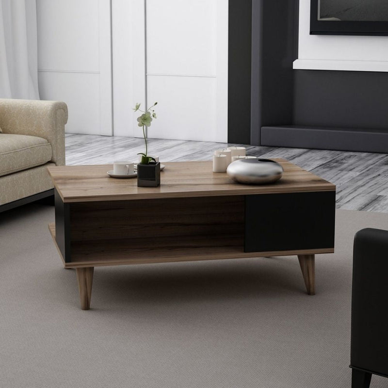 Tavolino da salotto da caffè 90x60x38,6 cm Lyontav nero e noce