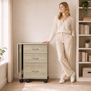 Scrivania da Ufficio Pieghevole 107x50x72 cm con 3 Cassetti e 4 Ruote con Freno in Truciolato e MDF Rovere      