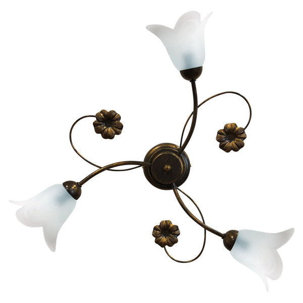 Plafoniera 3xE14 Montatura Marrone Oro Vetro Alabastro Bianco E-Energy Vera sconto