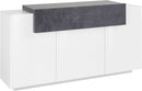 Credenza 3 Ante Battenti + 1 Anta a Ribalta 160x45x85,5 cm Coro Bianco Lucido e Ardesia