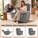 Poltrona Reclinabile Manuale 155° 99x97x102 cm con Poggiapiedi e Girevole 360° in Ciniglia Grigio Chiaro      