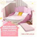 Struttura Letto Singolo per Bambini Orso 143,5x80x55 cm con Sponde Laterali in Legno Rosa 