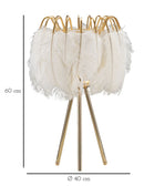 Lampada da Tavolo Feather Stand Ø40x60 cm in Ferro e Plastica Oro e Bianco      