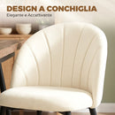Set di 2 Sedie Sala da Pranzo 52x55x79 cm con Schienale a Conchiglia e Gambe in Metallo Rivestite in Velluto Crema      