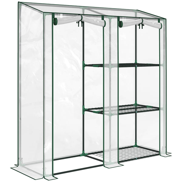 Serra Verticale a 2 Sezioni con 3 Ripiani 143x45x151 cm in Plastica e Acciaio Verde Scuro e Trasparente sconto