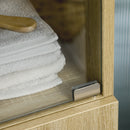 Mobile a Colonna per Bagno 30x45x173 cm 4 Cassetti 1 Anta in Vetro in Truciolato Legno Naturale