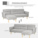 Divano Letto Angolare 207x107x60,5 cm con Penisola in Legno e Tessuto Grigio Chiaro