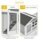 Gabbia per Conigli Conigliera 259x64x92 cm 2 Casette con Rampe Recintata in Legno Grigia