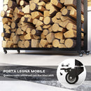Portalegna per Camino da Interno o Esterno con Ruote 120x32x151 cm in Acciaio Nero