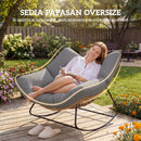Sedia a Dondolo da Interni ed Esterni 97x107x79 cm con Seduta Extra Larga e Cuscino Imbottito in Cotone PP Grigio      