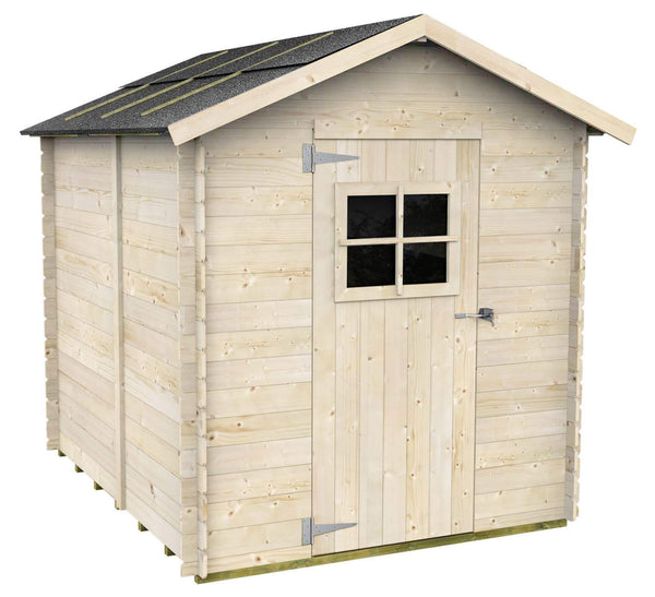 Casetta Box da Giardino per Attrezzi 178x218 cm con Porta Finestrata in Legno Naturale sconto