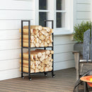 Portalegna da Esterno e Interno 60x30x119 cm a Due Livelli con Ruote in Acciaio Rinforzato Nero      