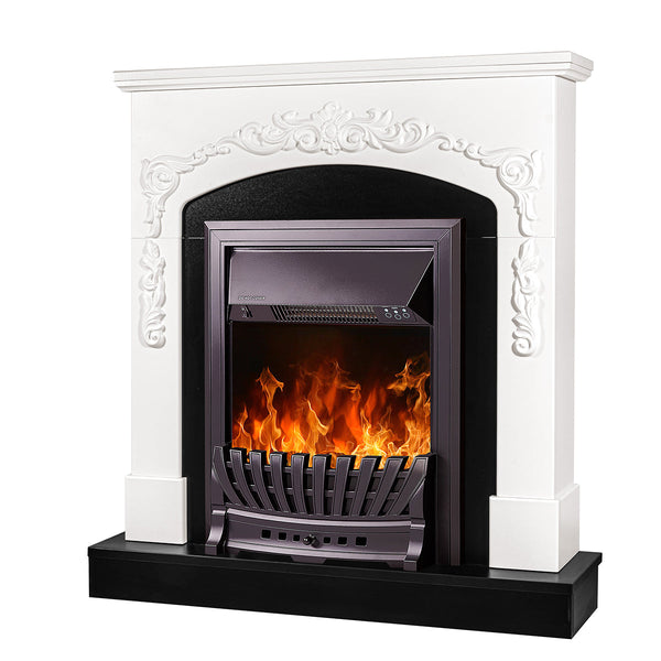 online Camino Elettrico da Pavimento 97,5x90x25 cm Effetto Fiamma 2000W Casanova & Pluton Bianco/nero