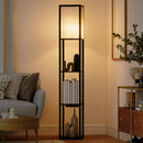 Lampada da Terra 26x26x160 cm Struttura con Ripiani Luce Regolabile Interruttore a Pedale e Porte USB in MDF Nero      