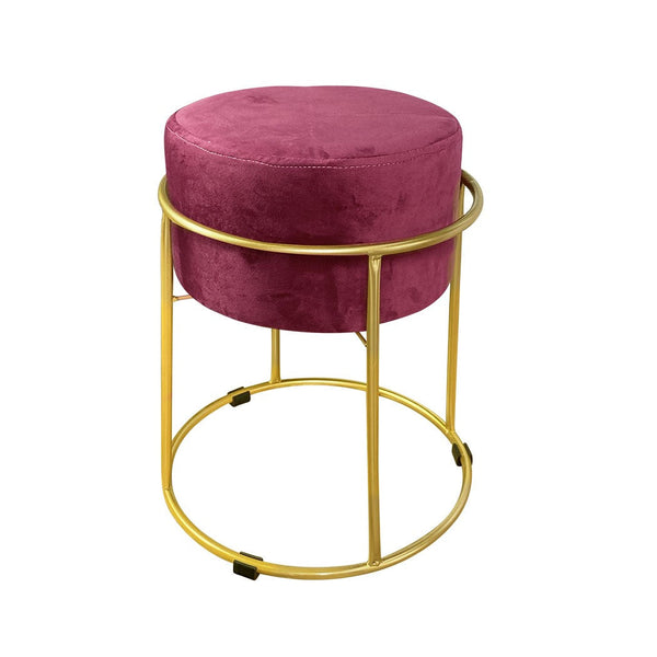 acquista Pouf in Velluto Bordeaux 44x38 cm con Struttura in Metallo Oro