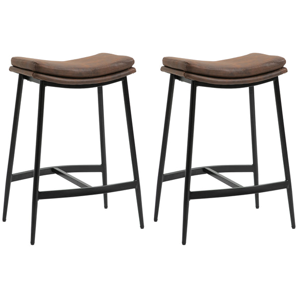 prezzo Set 2 Sgabelli da Bar in Stile Industriale 48,5x38,5x68,5 cm in Finta Pelle Nero e Marrone