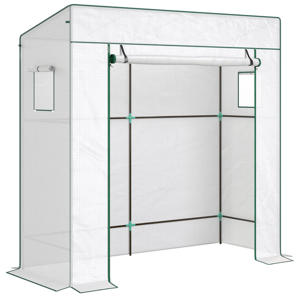 prezzo Serra per Piante 196x77x197 cm con 2 Finestre Laterali a Rete e Ingresso Avvolgibile in PE e Acciaio Bianco