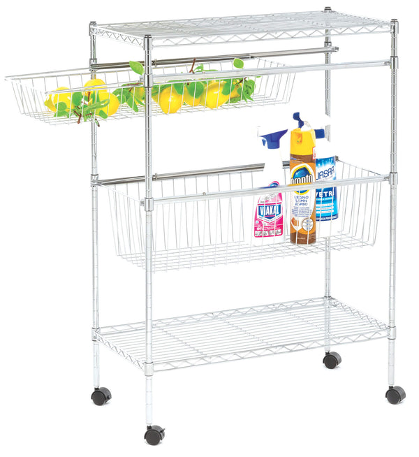online Carrello da Cucina in Metallo 30x60x80 cm 2 Ripiani 2 Cestelli Fumer Galaxy Cromato