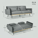 Divano Letto Singolo Clic Clac 206x81x83 cm in Tessuto Effetto Velluto con 2 Cuscini Grigio 