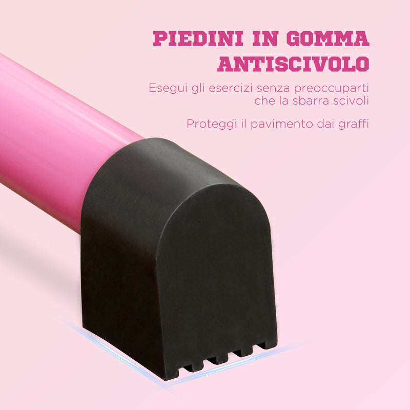 Sbarra Danza Classica Doppia 130x97x152 cm Altezza Regolabile in Acciaio e Legno Rosa