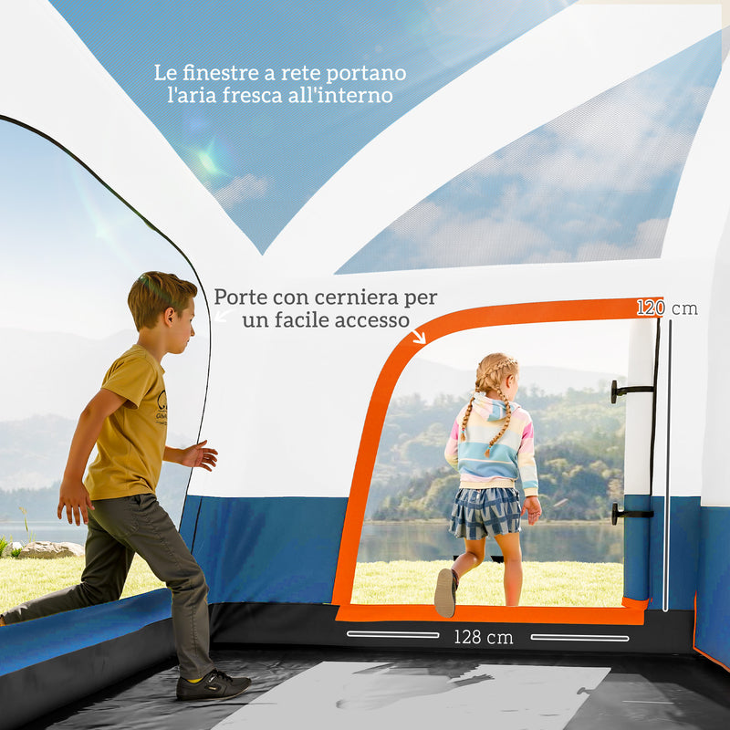 Tenda da Campeggio Impermeabile e UPF 30+ 430x305x195 cm per 4-6 Persone con 2 Stanze Blu 