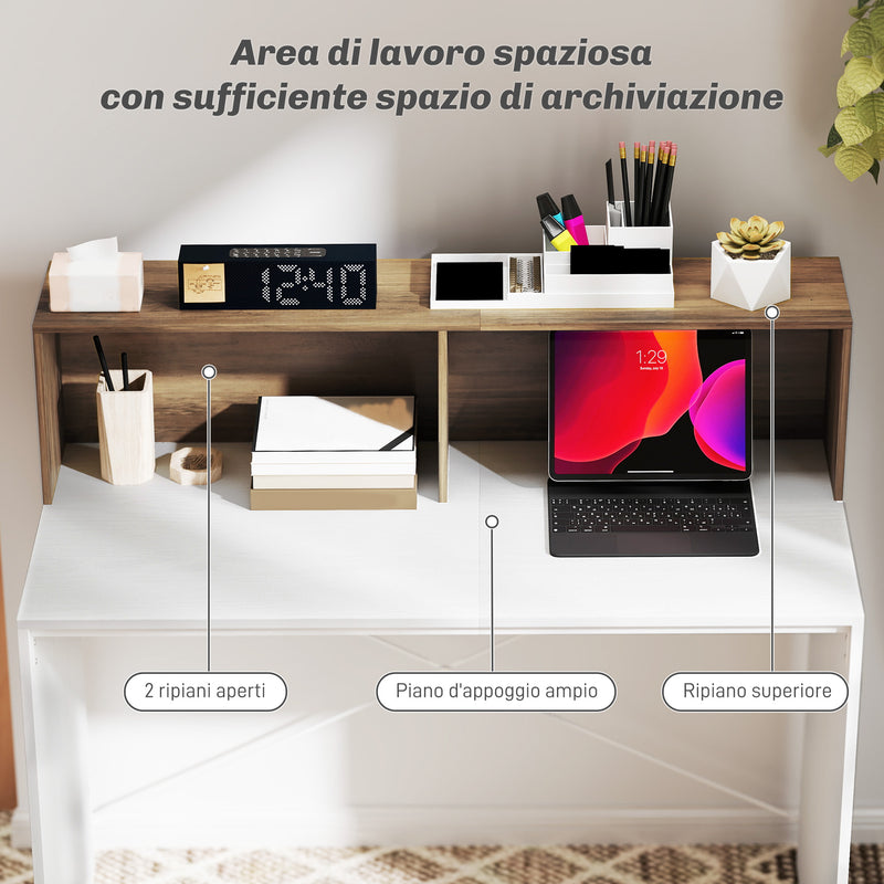 Scrivania PC Moderna 110x50x102,6 cm con Piano Rialzato Bianco e Noce   