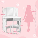 Toeletta Trucco per Bambine Specchio Triplo Rimovibile Tavolo in Legno Bianco  