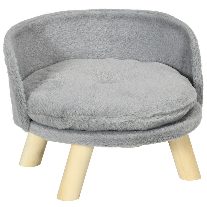 Divano per Cani e Gatti Rotondo con Cuscino in Tessuto di Peluche e Legno Ø40,5x33 cm Grigio