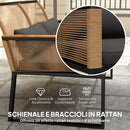 Set  4 Pezzi da Esterno Divano 2 Poltrone e Tavolino Top in Vetro in Rattan PE Nero  