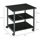 Carrello Porta Stampante a 3 Ripiani 50x50x52,5 cm con 4 Ruote in Legno e Acciaio Nero  