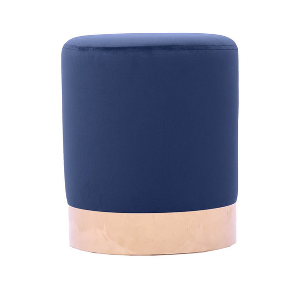 Pouf Ø33x39 cm con placca dorata e velluto blu sconto