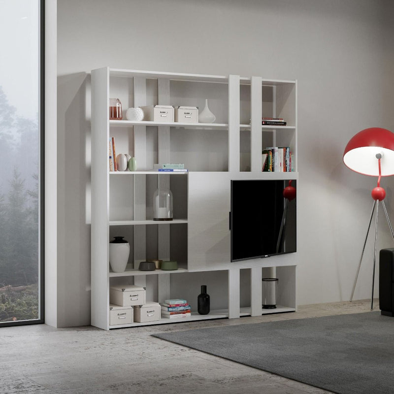 Libreria Moderna 5 Ripiani con Pannello per TV 178x36x204 cm in nobilitato Bianco