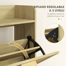 Mobile Portascarpe Stretto per Ingresso, con 2 Cassetti Ribaltabili, Ripiani Regolabili e Piano Superiore, Rovere      