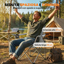 Set 2 Sedie da Campeggio 88x57x97 cm con Schienale Alto in Metallo e Tessuto Oxford Grigio      