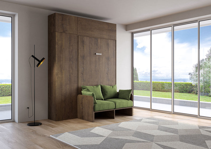 Letto Una Piazza E Mezzo A Scomparsa 120 Kentaro Con Divano E Mobili Noce e Verde      