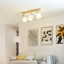 Lampadario da Soffitto con 3 Punti Luce Regolabili a 90° e Attacchi E27 in Acciaio e Vetro Color Legno      