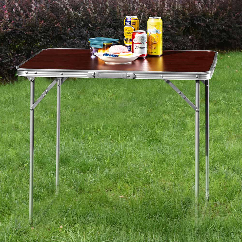 Tavolo Campeggio Picnic con Maniglia Effetto Legno 60x80x68cm Pieghevole Esterni