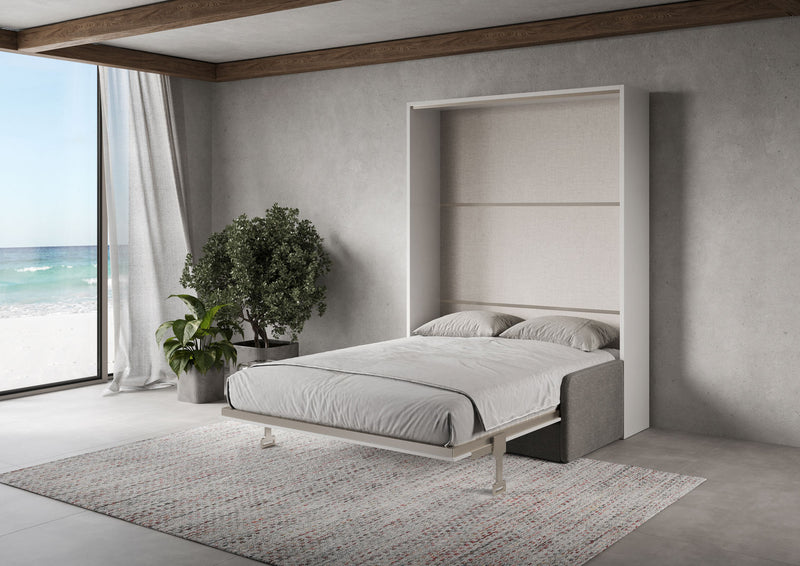 Letto Matrimoniale A Scomparsa 160 Versia Con Divano Bianco      