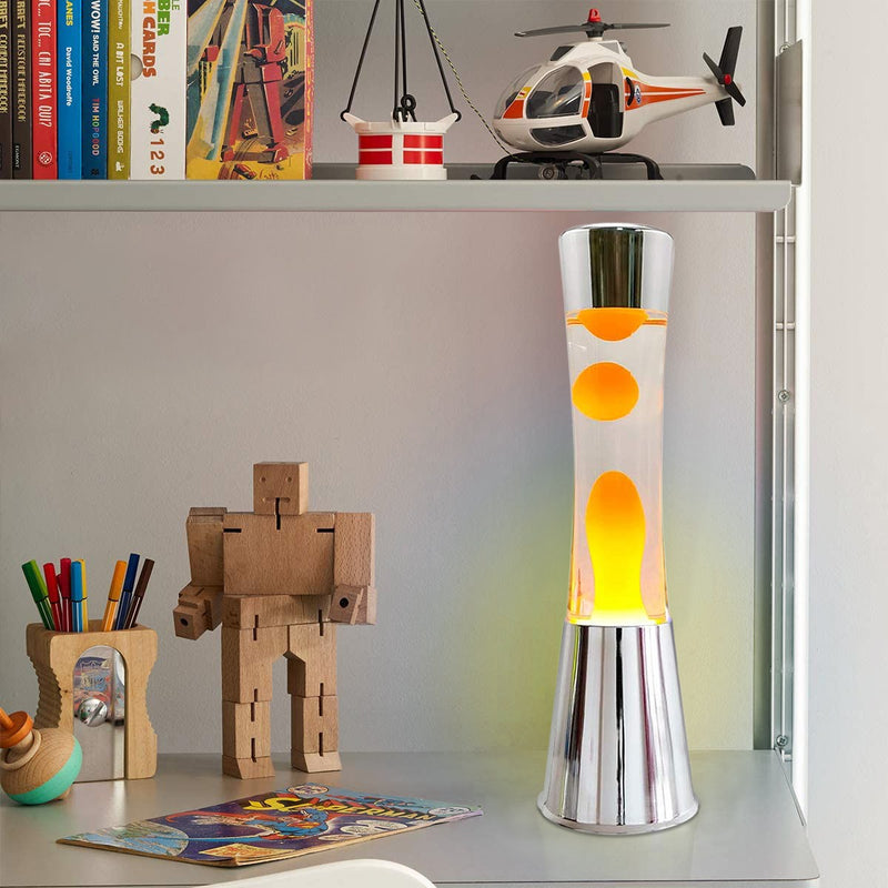 Lampada Lava Lamp 40 cm Base Silver e Magma Giallo