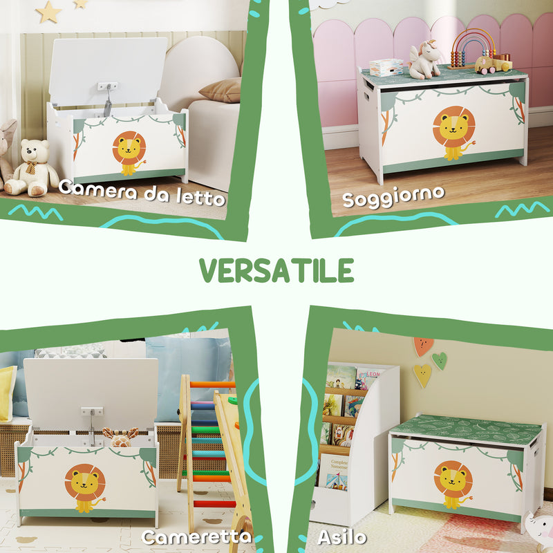 Baule Portagiochi per Bambini 60x37x39 cm con Coperchio in MDF Verde  