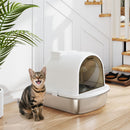 Lettiera Gatto Chiusa L 52,4x41,3x39,9 cm con Maniglia Paletta Pacchetto Deodorante e Antiperdita in Acciaio Inox e ABS Bianco      