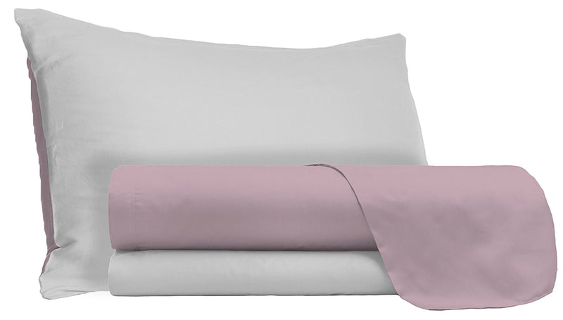 Set Lenzuola Sopra Sotto e Federe Doubleface Rosa Antico\/Grigio Chiaro