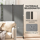 Paravento da Esterno e Interno a 4 Pannelli Pieghevole 221x50x172 cm con Ruote in Metallo e Poliestere Grigio Scuro      