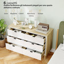 Cassettiera con 6 Cassetti 110x40x75 cm in Legno Bianco Lucido e Rovere      