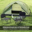 Tenda da Campeggio per 3 Persone Impermeabile 205x275x135H cm con Tasche e Gancio per Lanterna Verde   