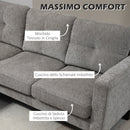 Divano 3 Posti Angolare con Penisola 186x130x84 cm in Tessuto Effetto Ciniglia Tortora  