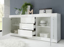 Credenza Mobile da Salotto 2 Porte 3 Cassetti 210x43x86cm TFT  Basic Bianco Lucido
