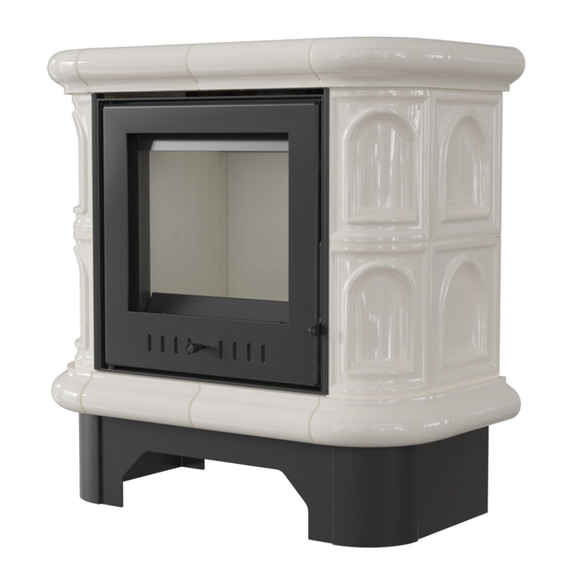 Stufa a Legna 75x74,8x37,7cm Flig Wilmington Bianca con Piastrelle Bianche