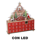 Calendario dell'Avvento in Legno con Led albero rosso cm 31x8xh34,5